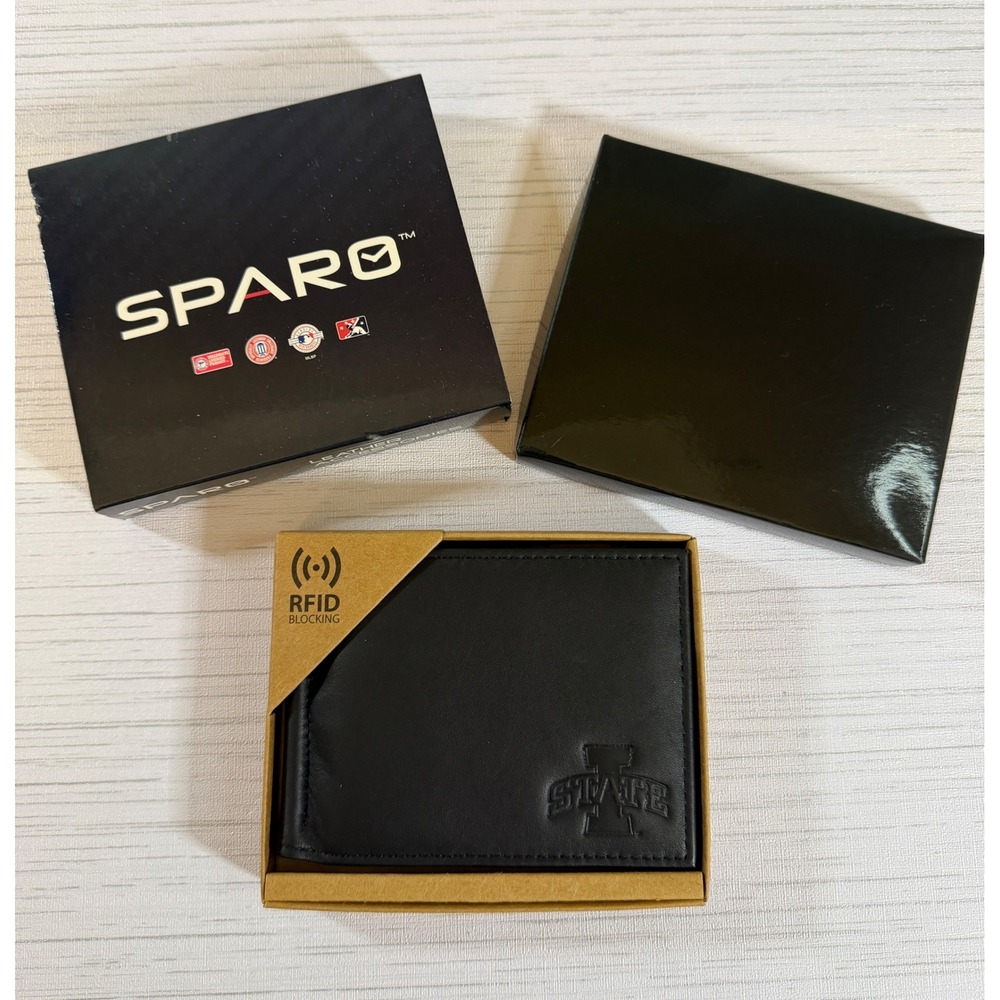Sparo Iowa State Cyclones Mens Black Leather RFID Blocking Money Clip Wallet NEW